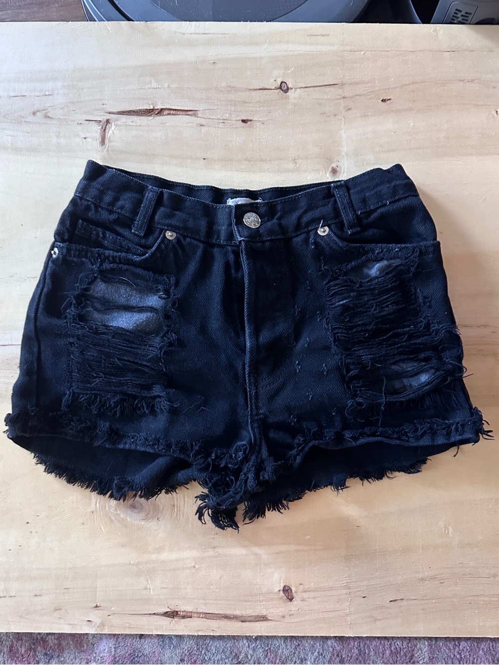 Brandy Melville Black High-Waisted Distressed Denim Shorts